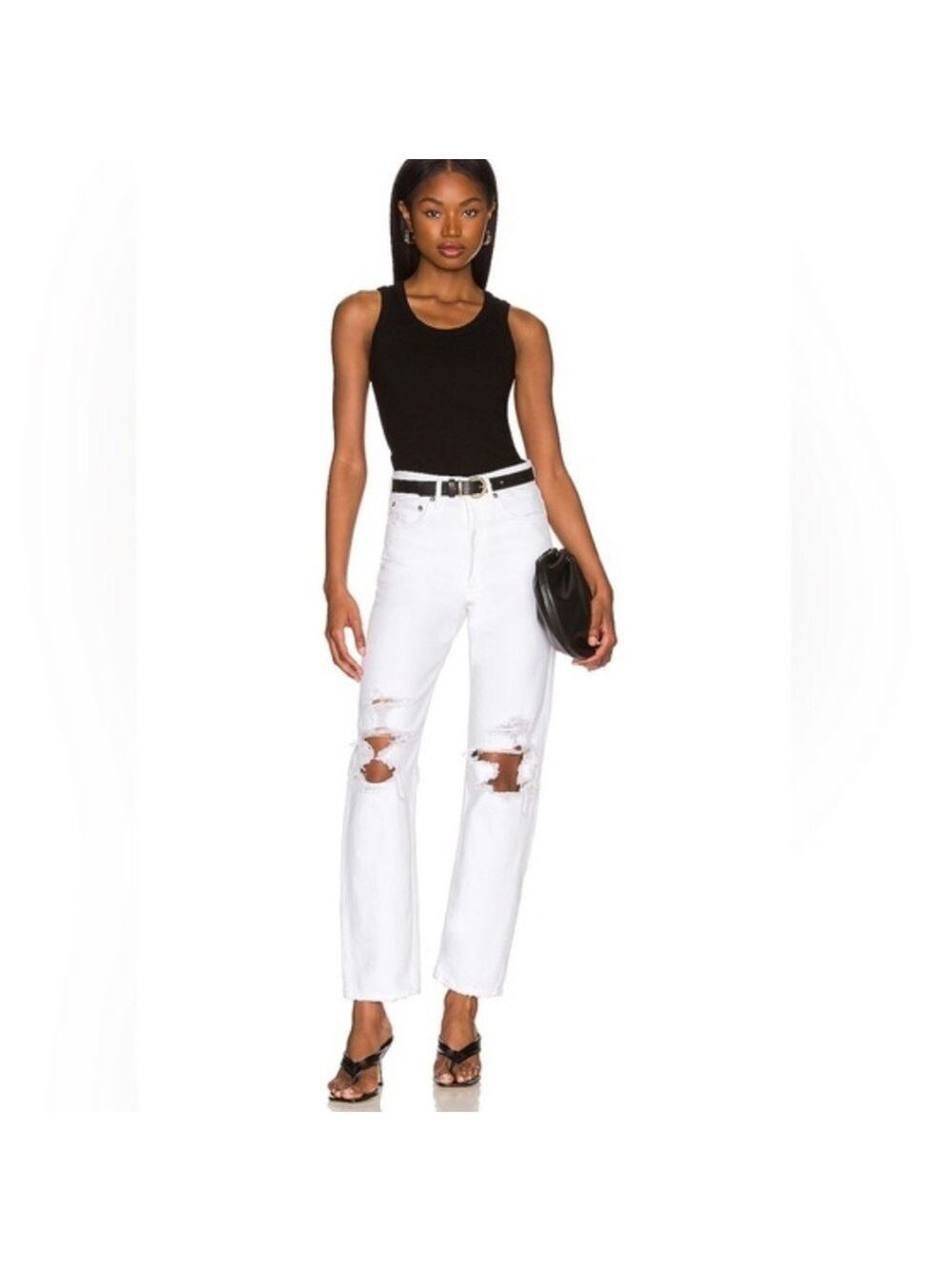 Agolde 90's Mid Rise Distressed Loose Jeans in White Sz 26